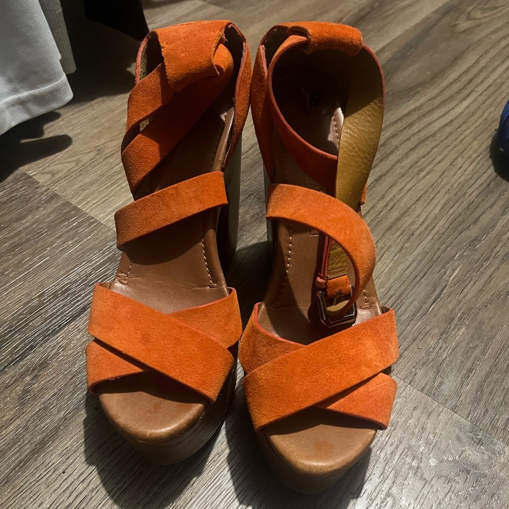Ralph Lauren Orange Alannah Suede Heels